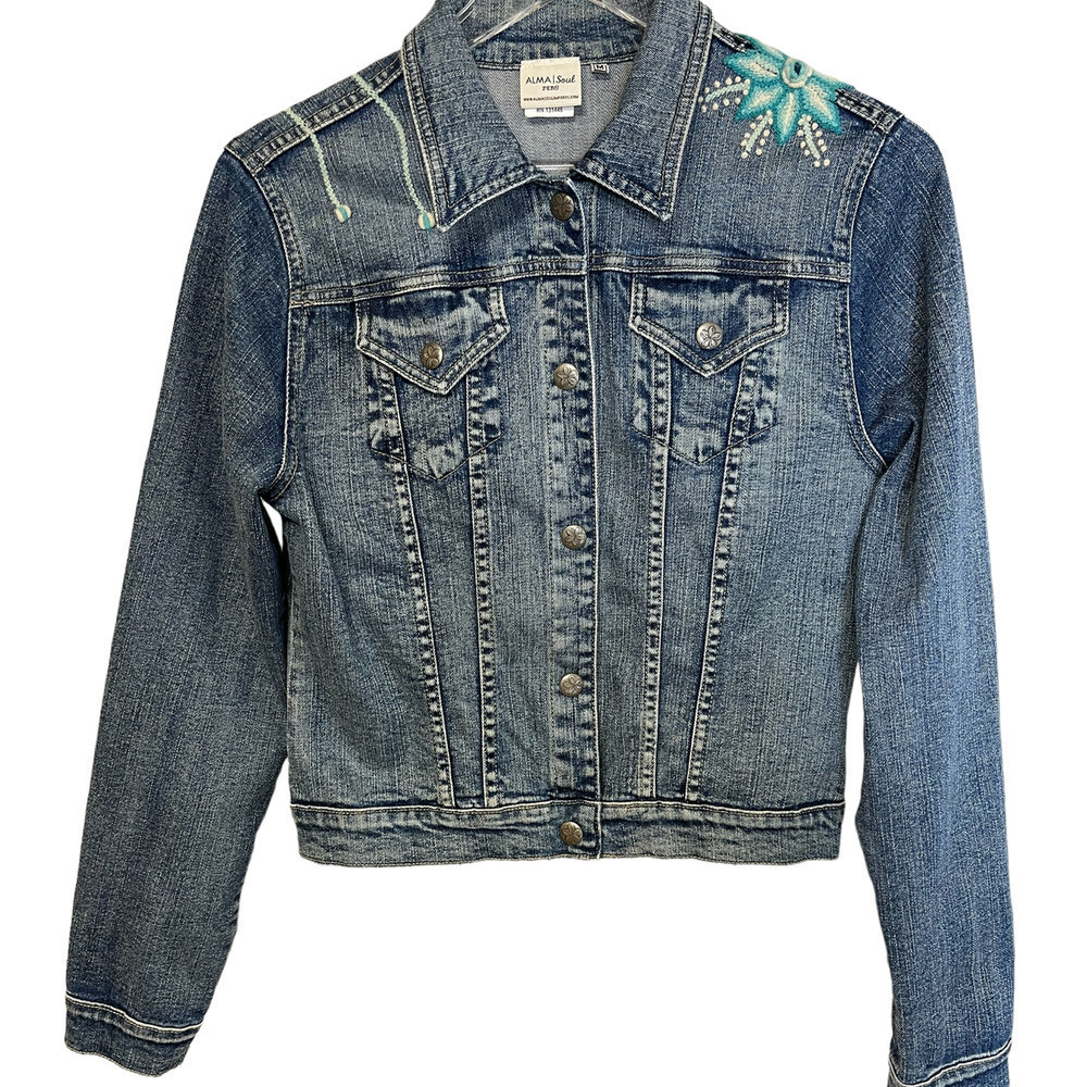Jean Denim Alma Soul Embroidered Peru Jacket Coat
